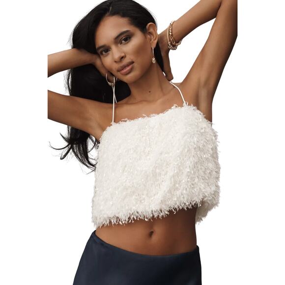 Anthropologie Cami Feathered Tank Top Sunday in Brooklyn White Size XL NEW - Picture 1 of 9
